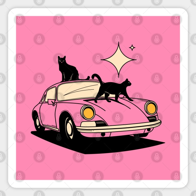 Cool Car Black Cat in pink Magnet by The Charcoal Cat Co.